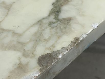 Rectangular table, chromed metal base and...
