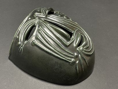 ACCOLAY - Black enameled ceramic mask signed,...