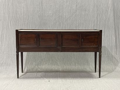 Mahogany console with two doors, white marble...