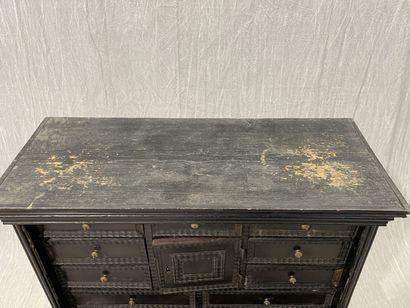 Cabinet in blackened wood opening to 9 drawers...