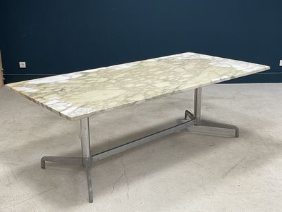 Rectangular table, chromed metal base and...