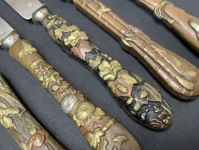 Silver flatware set, sentoku patinated bronze...