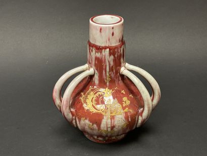 Six-handled porcelain vase, oxblood enamel,...