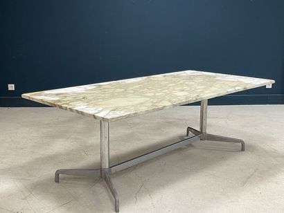 Rectangular table, chromed metal base and...