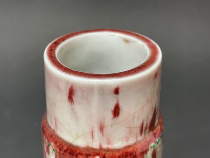 Six-handled porcelain vase, oxblood enamel,...