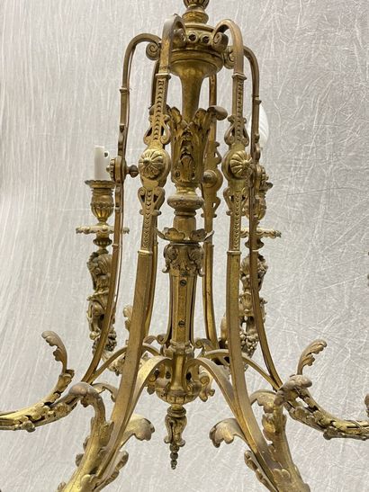 Six-light bronze chandelier decorated with...