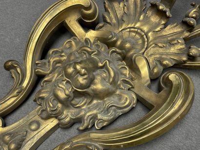 Large bronze lion's head sconce with five...