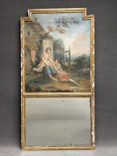 Molded wood trumeau, decorated with a galant...