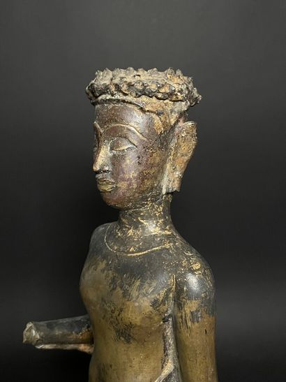 Standing Buddha in long monastic cloak
Face...