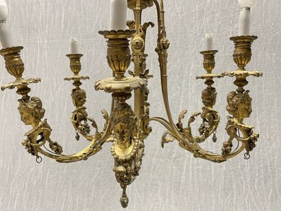 Six-light bronze chandelier decorated with...