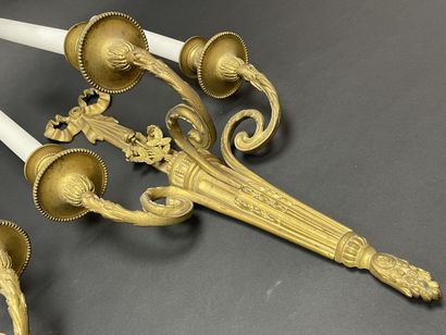 Paire d'appliques en bronze doré. à trois...