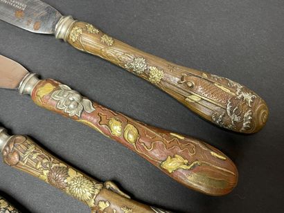 Silver flatware set, sentoku patinated bronze...