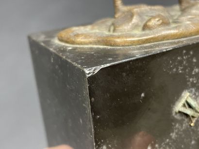 Ostrich clock.
Black marble base surmounted...