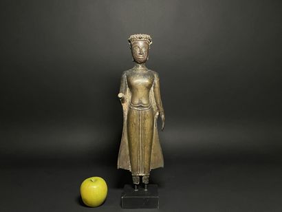 Standing Buddha in long monastic cloak
Face...