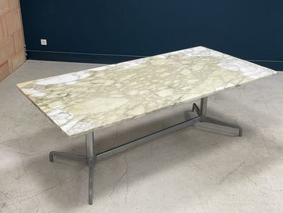 Rectangular table, chromed metal base and...