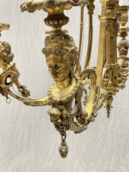 Six-light bronze chandelier decorated with...