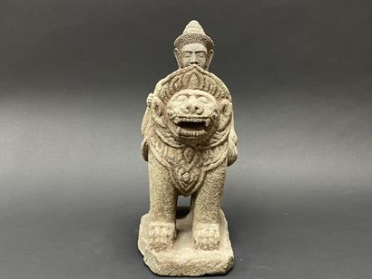 Vishnu riding the roaring Singha Lion, holding...