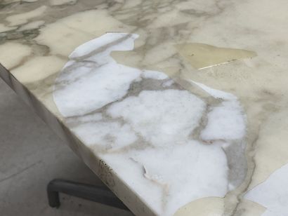 Rectangular table, chromed metal base and...