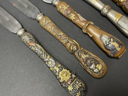 Silver flatware set, sentoku patinated bronze...