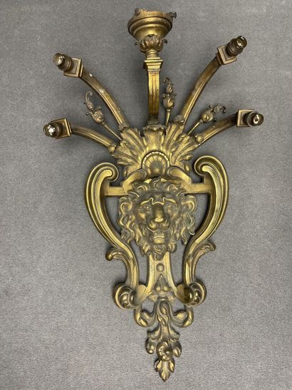 Large bronze lion's head sconce with five...