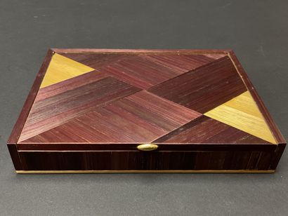 Straw marquetry box with geometric decoration....
