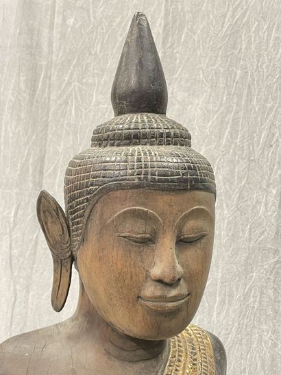 Ancient standing Buddha resting on a plinth,...