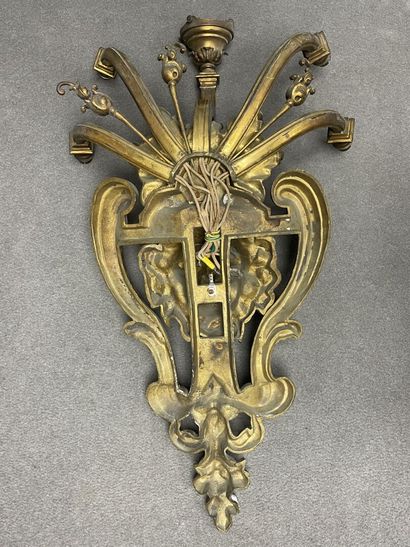 Large bronze lion's head sconce with five...