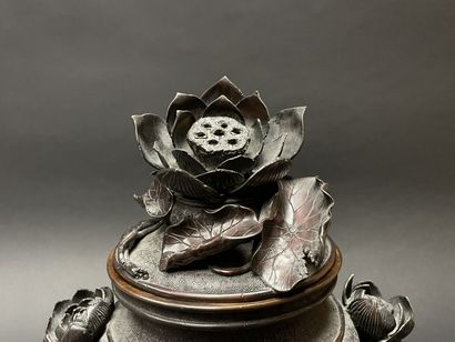 Vase couvert en bronze patiné à décor en...
