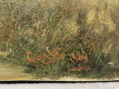 CARLO ( XIX°)
Grand paysage: vaches s'abreuvant...