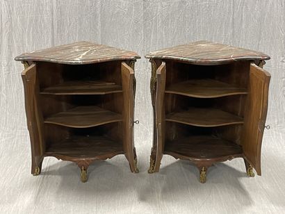 Paire d'encoignures galbées, en frisage en...