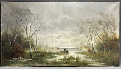 CARLO ( XIX°)
Grand paysage: vaches s'abreuvant...