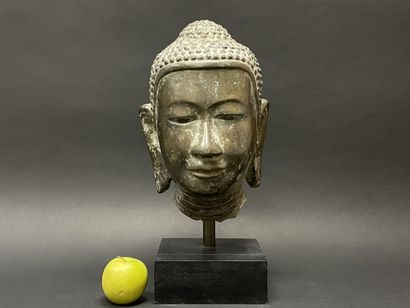 Tête de Bouddha au doux sourire, yeux mi-clos....