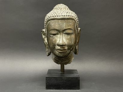 Tête de Bouddha au doux sourire, yeux mi-clos....