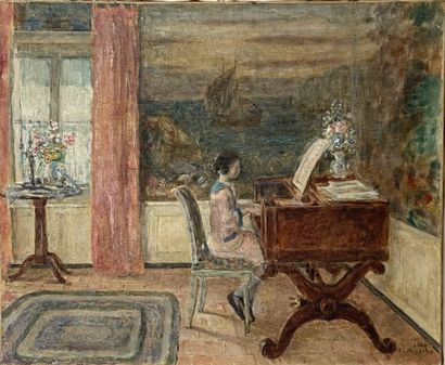Ecole française début XX°
Fillette au pianoforte
huile...