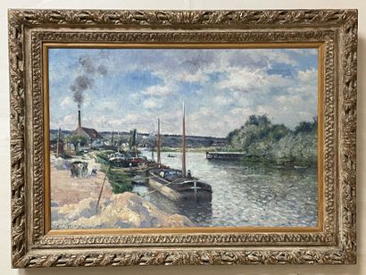 Victor VIGNON (1847-1909) 
Peniches sur la...