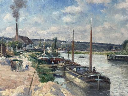 Victor VIGNON (1847-1909) 
Peniches sur la...