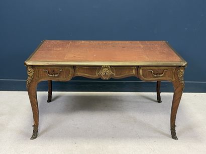 Bureau plat en frisage de satiné, plateau...