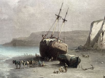 INOEL (XIX)
Voilier à marée basse.
Huile...
