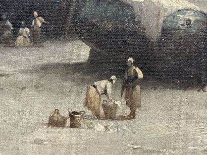 INOEL (XIX)
Voilier à marée basse.
Huile...