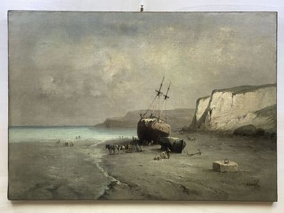 INOEL (XIX)
Voilier à marée basse.
Huile...