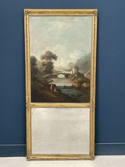 Miroir trumeau à décor de paysage de campagne....