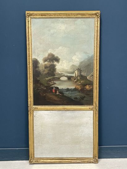 Miroir trumeau à décor de paysage de campagne....