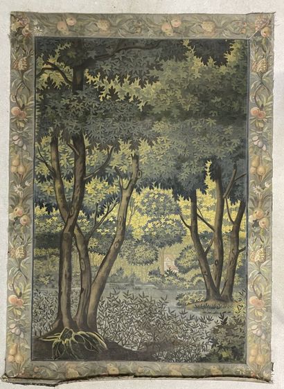 Carton de tapisserie fin XIX°: verdure avec...