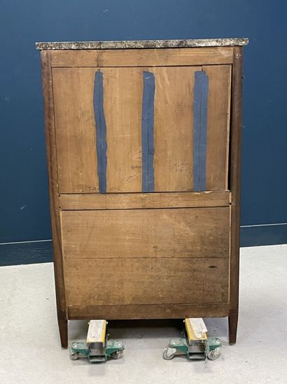Mahogany veneered straight desk, grey veined...