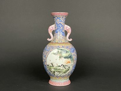 Porcelain vase with pink family polychrome...