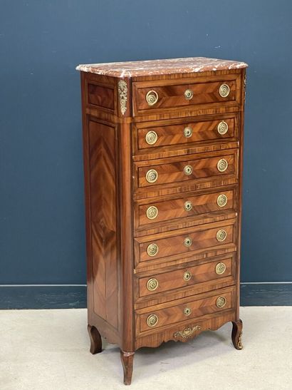 Semainier in walnut and satinwood, opening...