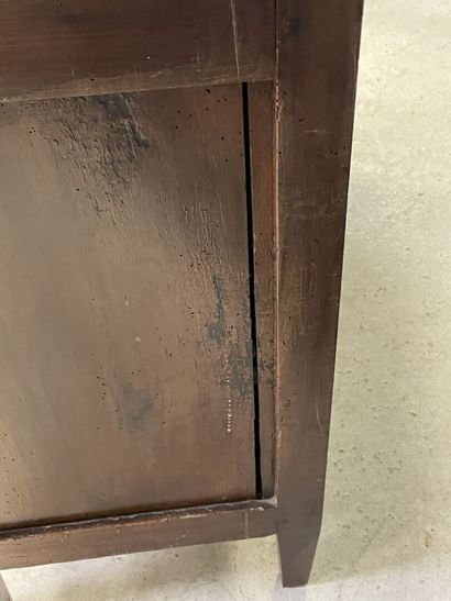 Mahogany veneered straight desk, grey veined...