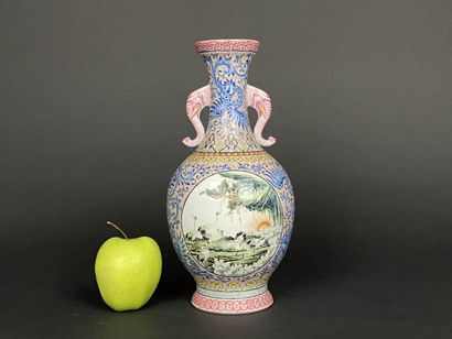 Porcelain vase with pink family polychrome...