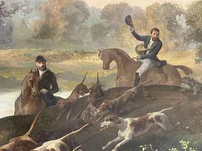 Adam GOURDET (XIX°)
Hunting at Hounds.
Large...