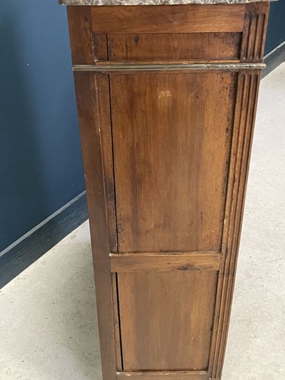 Mahogany veneered straight desk, grey veined...